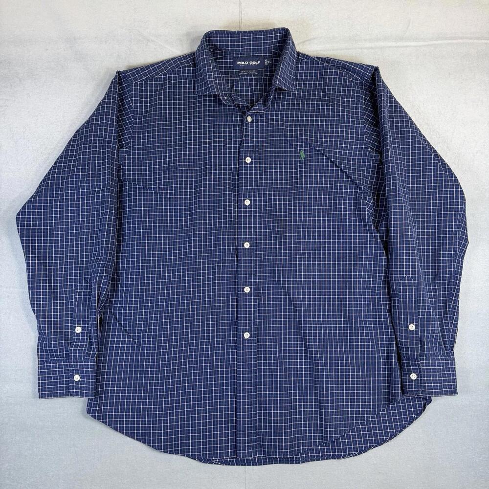 Polo Golf Ralph Lauren Shirt Mens XL Blue Plaid Check Estate Sport Button Up